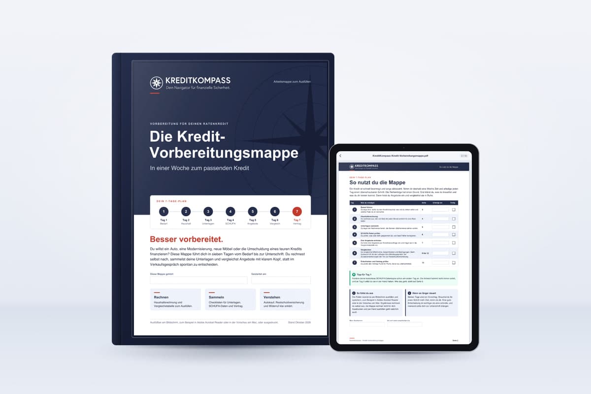 Kredit-Vorbereitungsmappe als Ordner, Tablet oder Laptop