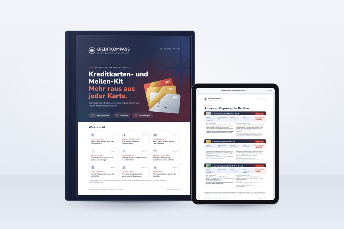 Kreditkarten- und Meilen-Kit als Ordner, Tablet oder Laptop